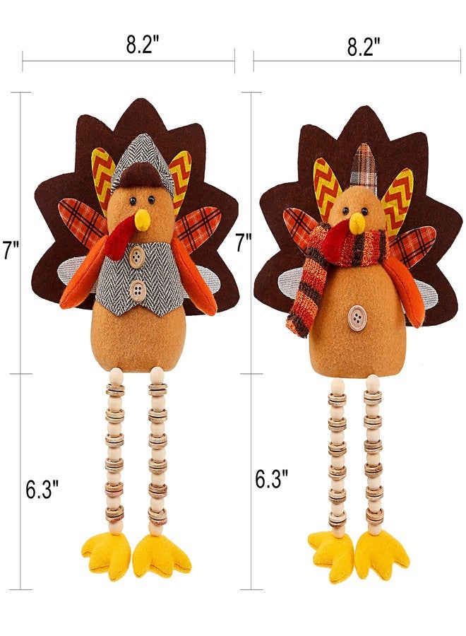 Biswing Thanksgiving Decoration Tabletop Standing Turkey Couple with Dangling Legs, 2 Pack Plush Stuffed Turkeys Shelf Sitters Figurine Gift for Autumn Fall Harvest Halloween Home Table Decorations - Image 2